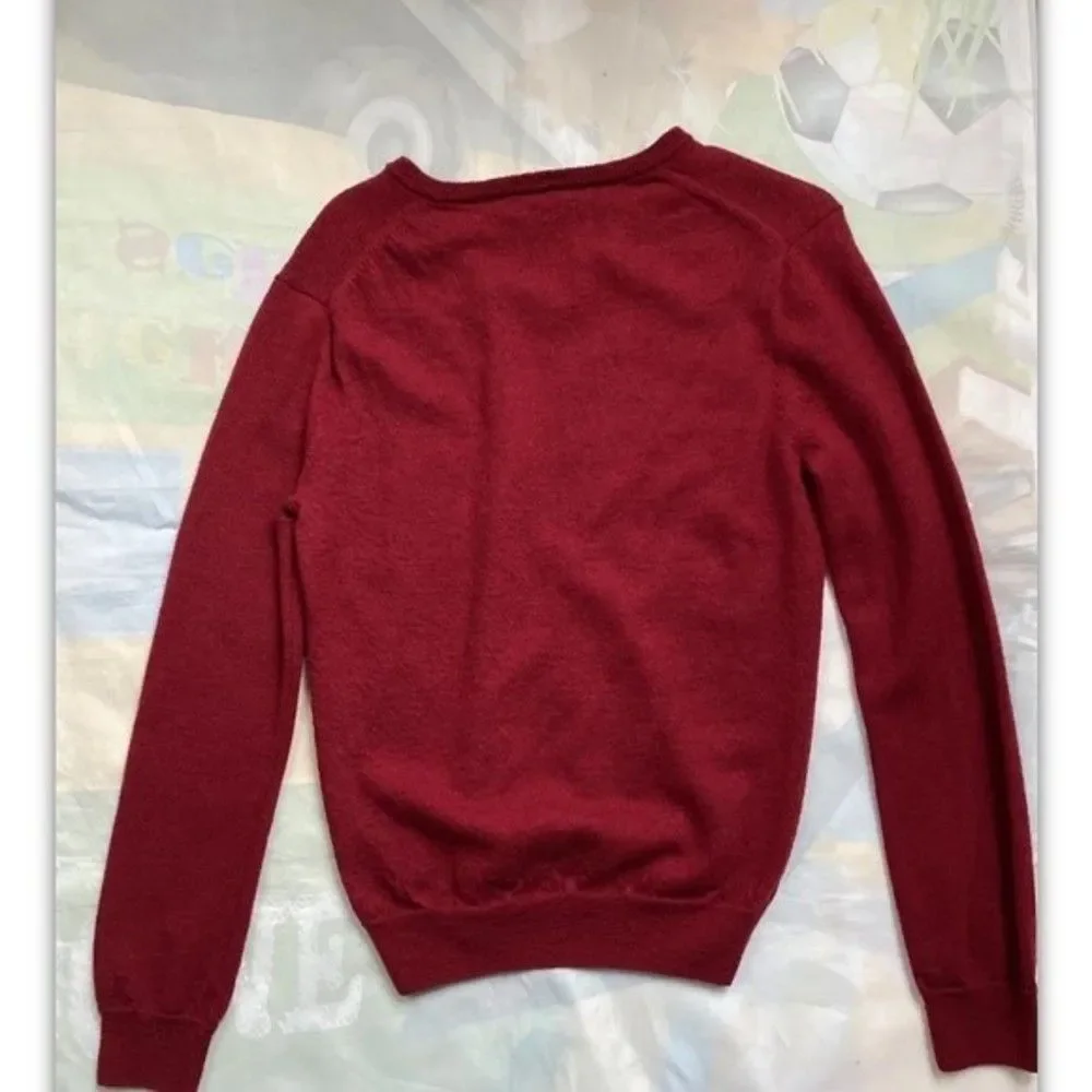 J.Crew Slim Fit V-Neck Mens Knit Sweater Maroon 100% Wool Size Medium